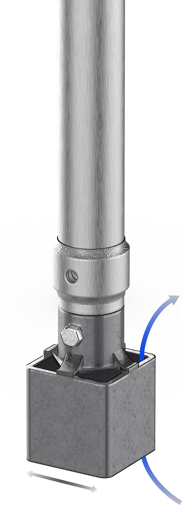 Steel socket tip close-up showing debris evacuation cavity